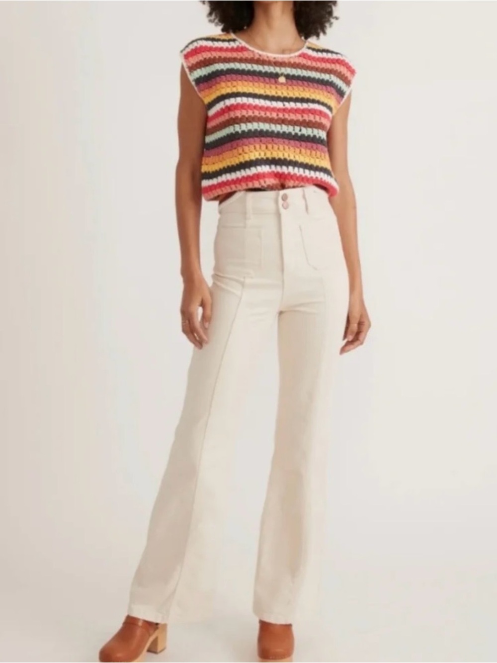 Marine Layer Archive Mariah Flare Jeans Ecru White High Rise 70s Pants Size 2